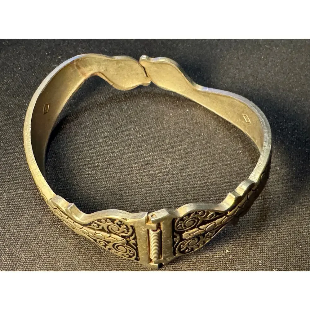 Silver Tone Hinged Snake Bracelet Etched Vintage 7in
